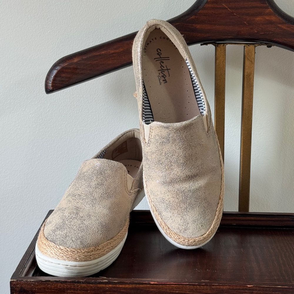 Clarks Collection Marie Pearl Metallic Pewter Espadrille Sneaker Loafer Shoe 7 W